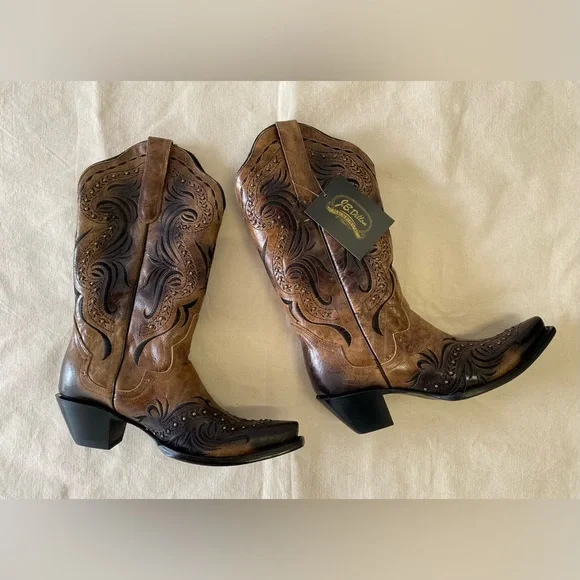 NWT J.B. Dillon Reserve Brown and Black Embroidered Leather Cowboy Boots W11 - Picture 12 of 13